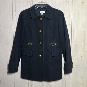 Ann Taylor Loft 100% Cotton Navy Twill Officer Military Pea Coat Jacket Size 2